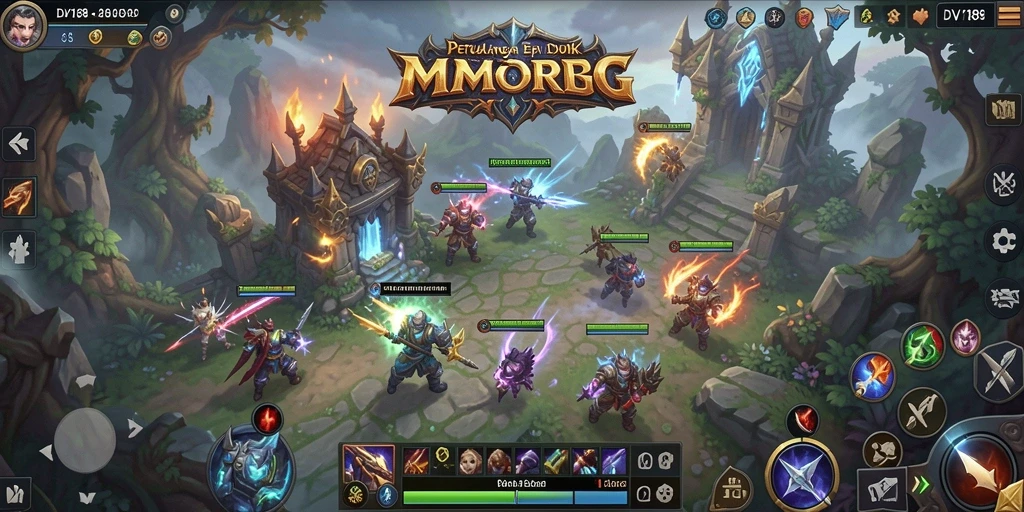Screenshot gameplay DV188 menampilkan pertarungan epik di dunia fantasi MMORPG.