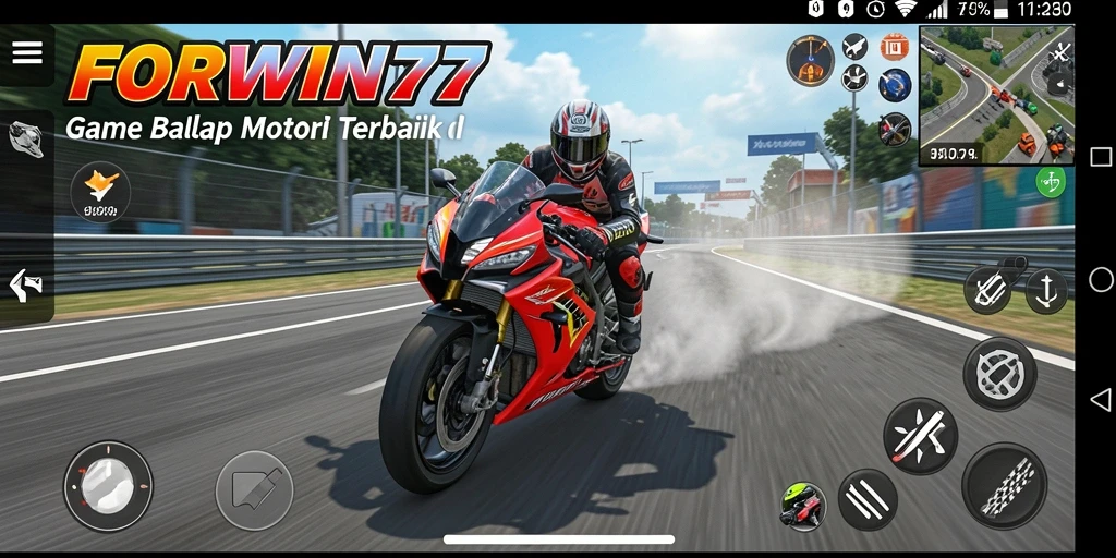 Screenshot gameplay FORWIN77 menampilkan balap motor yang seru dan intens.