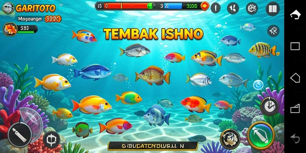 Tampilan utama gameplay GARITOTO dengan aksi menembak ikan.