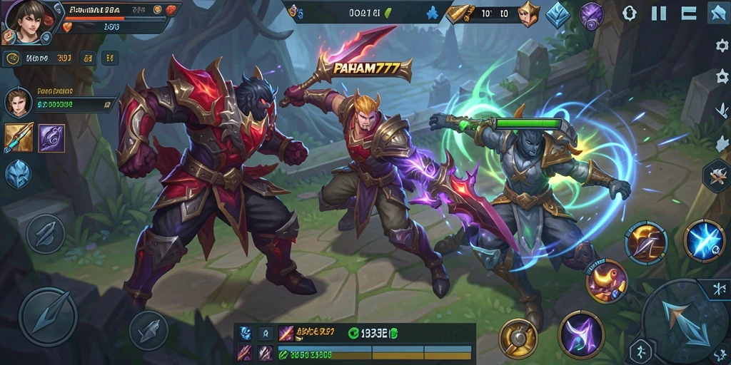 Tampilan gameplay menegangkan dari PAHAM777 dalam pertarungan MOBA.
