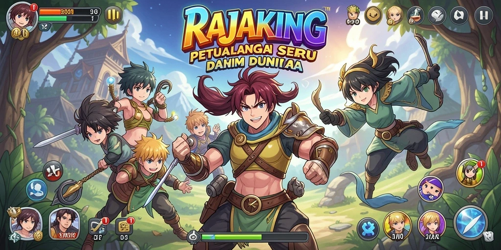 Screenshot utama RAJAKING menampilkan karakter anime dalam pertarungan seru.