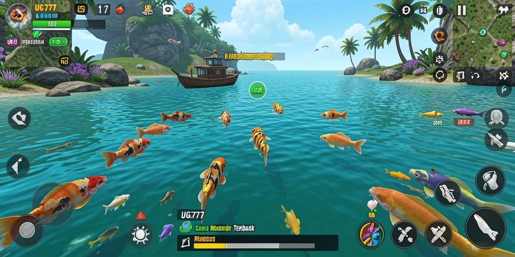 Screenshot utama UG777 menampilkan gameplay memancing yang memukau.